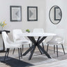 Novara White Ceramic 4 Seater Round Dining Set - 4 Peyton Cream Fabric Dining Chair-4