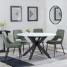 Novara White Ceramic 4 Seater Round Dining Set - 4 Peyton Green Fabric Dining Chair-3