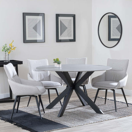 Novara Grey Ceramic 4 Seater Round Dining Set - 4 Ace Beige Fabric Swivel Dining Chair-3