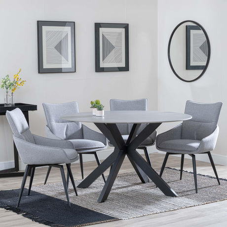 Novara Grey Ceramic 4 Seater Round Dining Set - 4 Ace Grey Fabric Swivel Dining Chair-2
