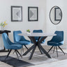 Novara Grey Ceramic 4 Seater Round Dining Set - 4 Arctic Blue Velvet Fabric Swivel Dining Chair