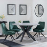 Novara Grey Ceramic 4 Seater Round Dining Set - 4 Arctic Green Velvet Fabric Swivel Dining Chair-2