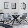 Novara Grey Ceramic 4 Seater Round Dining Set - 4 Arctic Grey Velvet Fabric Swivel Dining Chair-3