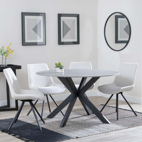 Novara Grey Ceramic 4 Seater Round Dining Set - 4 Boden Cream Fabric Swivel Dining Chair-3