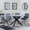 Novara Grey Ceramic 4 Seater Round Dining Set - 4 Boden Grey Fabric Swivel Dining Chair-6