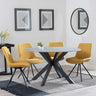 Novara Grey Ceramic 4 Seater Round Dining Set - 4 Boden Yellow Fabric Swivel Dining Chair-2