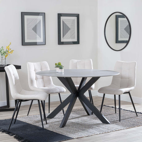 Novara Grey Ceramic 4 Seater Round Dining Set - 4 Corona Beige Fabric Dining Chair-3