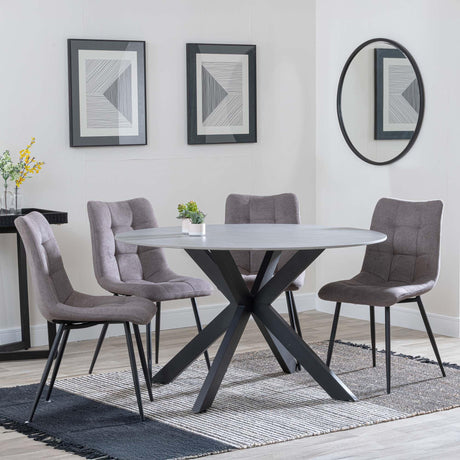 Novara Grey Ceramic 4 Seater Round Dining Set - 4 Corona Camel Fabric Dining Chair-4