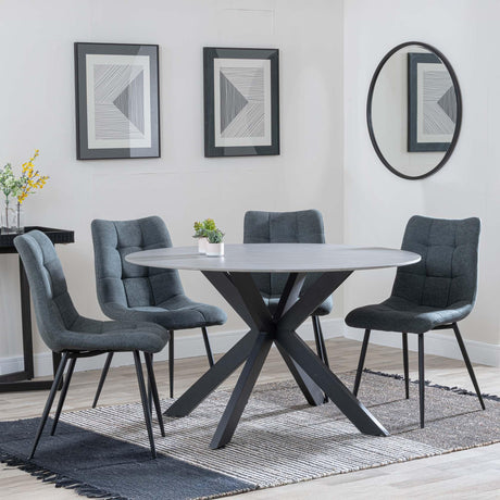 Novara Grey Ceramic 4 Seater Round Dining Set - 4 Corona Light Grey Fabric Dining Chair-7