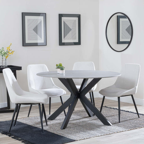 Novara Grey Ceramic 4 Seater Round Dining Set - 4 Darwin Cream Fabric Dining Chair-2