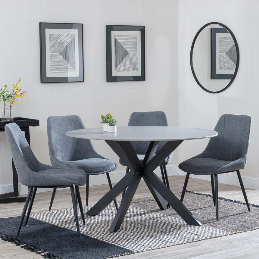 Novara Grey Ceramic 4 Seater Round Dining Set - 4 Darwin Grey Fabric Dining Chair-6