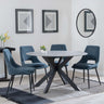 Novara Grey Ceramic 4 Seater Round Dining Set - 4 Peyton Blue Fabric Dining Chair-2