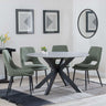 Novara Grey Ceramic 4 Seater Round Dining Set - 4 Peyton Green Fabric Dining Chair-4