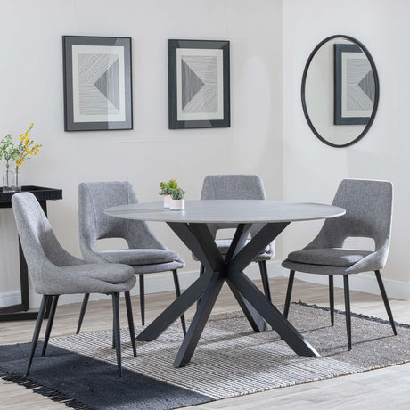 Novara Grey Ceramic 4 Seater Round Dining Set - 4 Peyton Grey Fabric Dining Chair-3