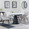 Carrara White Ceramic 4 Seater Round Extending Dining Set - 4 Ace Beige Fabric Swivel Dining Chair-3