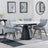 Carrara White Ceramic 4 Seater Round Extending Dining Set - 4 Ace Grey Fabric Swivel Dining Chair-2