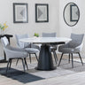 Carrara White Ceramic 4 Seater Round Extending Dining Set - 4 Ace Grey Fabric Swivel Dining Chair-2