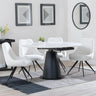 Carrara White Ceramic 4 Seater Round Extending Dining Set - 4 Arctic Cream Velvet Fabric Swivel Dining Chair-4