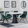 Carrara White Ceramic 4 Seater Round Extending Dining Set - 4 Arctic Green Velvet Fabric Swivel Dining Chair-2