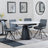 Carrara White Ceramic 4 Seater Round Extending Dining Set - 4 Boden Grey Fabric Swivel Dining Chair-6