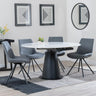 Carrara White Ceramic 4 Seater Round Extending Dining Set - 4 Boden Grey Fabric Swivel Dining Chair-6