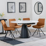 Carrara White Ceramic 4 Seater Round Extending Dining Set - 4 Boden Orange Fabric Swivel Dining Chair-4