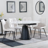 Carrara White Ceramic 4 Seater Round Extending Dining Set - 4 Corona Beige Fabric Dining Chair-3