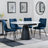 Carrara White Ceramic 4 Seater Round Extending Dining Set - 4 Corona Blue Fabric Dining Chair-5