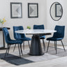 Carrara White Ceramic 4 Seater Round Extending Dining Set - 4 Corona Blue Fabric Dining Chair-5