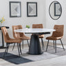 Carrara White Ceramic 4 Seater Round Extending Dining Set - 4 Corona Brown Fabric Dining Chair-8