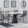 Carrara White Ceramic 4 Seater Round Extending Dining Set - 4 Corona Camel Fabric Dining Chair-4