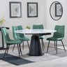 Carrara White Ceramic 4 Seater Round Extending Dining Set - 4 Corona Green Fabric Dining Chair-6