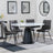 Carrara White Ceramic 4 Seater Round Extending Dining Set - 4 Corona Grey Fabric Dining Chair-9