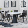 Carrara White Ceramic 4 Seater Round Extending Dining Set - 4 Corona Grey Fabric Dining Chair-9