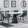 Carrara White Ceramic 4 Seater Round Extending Dining Set - 4 Corona Light Grey Fabric Dining Chair-7