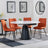Carrara White Ceramic 4 Seater Round Extending Dining Set - 4 Corona Orange Fabric Dining Chair-2