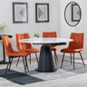 Carrara White Ceramic 4 Seater Round Extending Dining Set - 4 Corona Orange Fabric Dining Chair-2