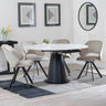 Carrara White Ceramic 4 Seater Round Extending Dining Set - 4 Ion Beige Velvet Fabric Swivel Dining Chair-2