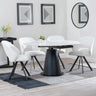 Carrara White Ceramic 4 Seater Round Extending Dining Set - 4 Ion Cream Boucle Teddy Fabric Swivel Dining Chair-5