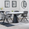 Carrara White Ceramic 4 Seater Round Extending Dining Set - 4 Ion Dark Grey Velvet Fabric Swivel Dining Chair-3