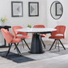 Carrara White Ceramic 4 Seater Round Extending Dining Set - 4 Ion Orange Velvet Fabric Swivel Dining Chair-4
