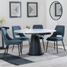 Carrara White Ceramic 4 Seater Round Extending Dining Set - 4 Peyton Blue Fabric Dining Chair-2