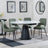 Carrara White Ceramic 4 Seater Round Extending Dining Set - 4 Peyton Green Fabric Dining Chair-4