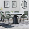Carrara White Ceramic 4 Seater Round Extending Dining Set - 4 Peyton Green Fabric Dining Chair-4
