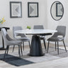 Carrara White Ceramic 4 Seater Round Extending Dining Set - 4 Peyton Grey Fabric Dining Chair-3