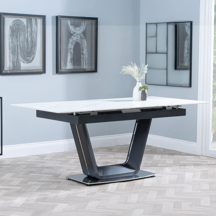 Alpha 4-6 Seater White Ceramic Extending Dining Table with Black Base - 140cm-180cm-2