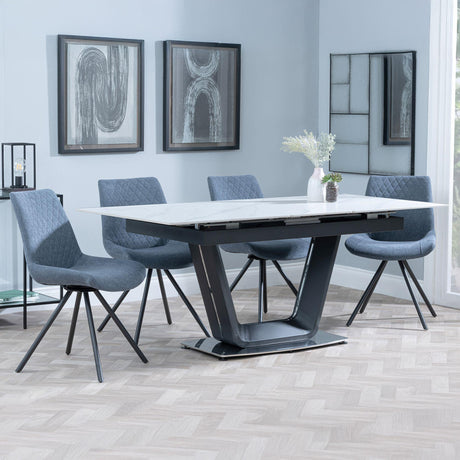 Alpha White Ceramic Extending Dining Set - Boden Dark Grey Fabric Swivel Dining Chair-5