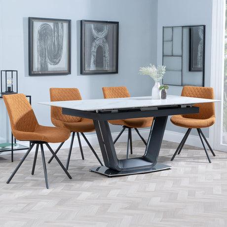 Alpha White Ceramic Extending Dining Set - Boden Orange Fabric Swivel Dining Chair-4