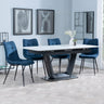 Alpha White Ceramic Extending Dining Set - Corona Blue Fabric Dining Chair-5