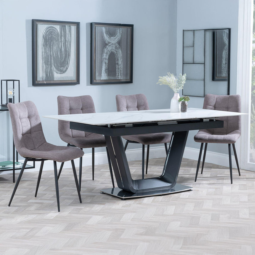 Alpha White Ceramic Extending Dining Set - Corona Camel Fabric Dining Chair-4